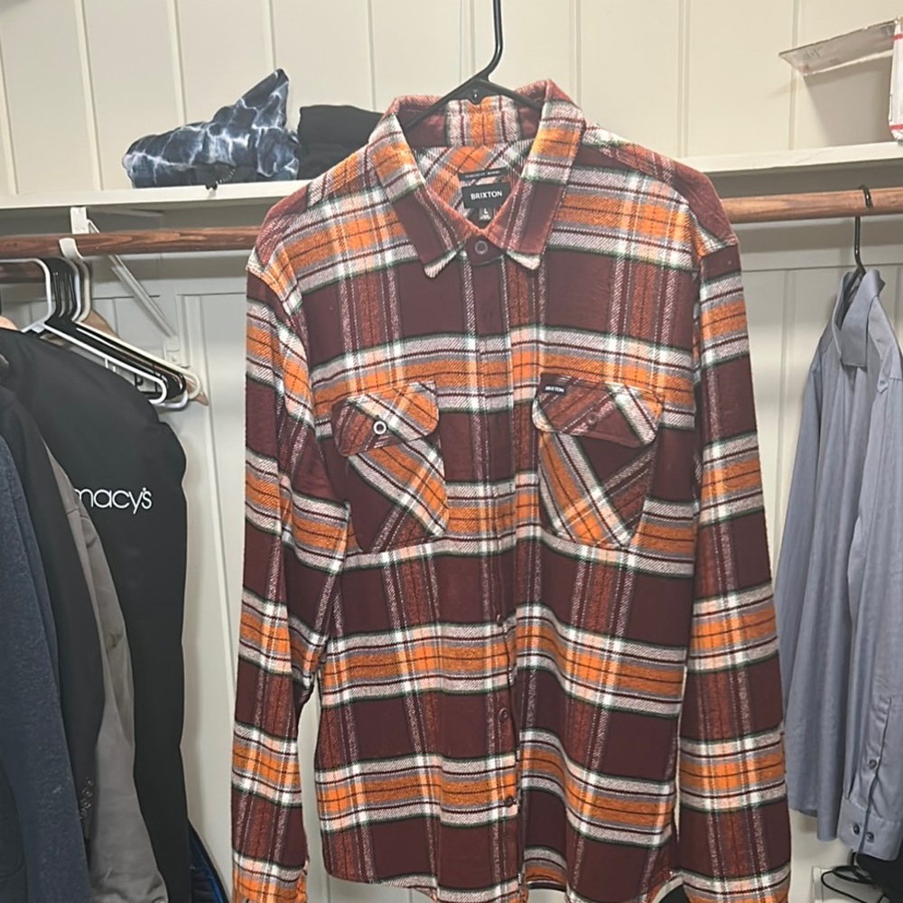 Brixton Burgundy and Orange Plaid Button-Down Shirt
